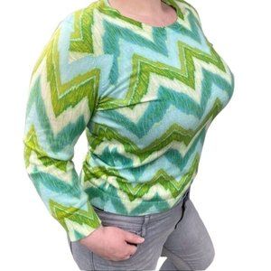 C Wonder Y2K Chevron Teal Green Cotton Sweater Size L